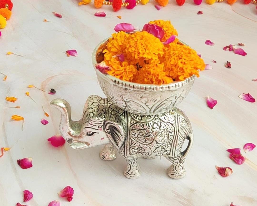 Metal Elephant top dry fruit bowl silver - Brass Daddy