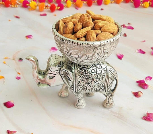 Metal Elephant top dry fruit bowl silver - Brass Daddy