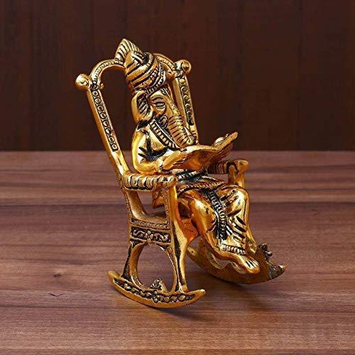 Gold Lord Ganesha Reading Ramayana Statue - Brass Daddy
