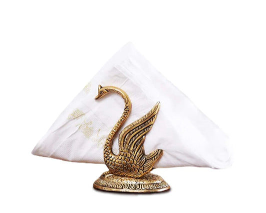 India Metal Swan Pair Showpiece Napkin Holder Stand for Dining Table Kitchen Office Use - Brass Daddy