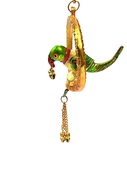 Metal Handmade Door Hanging Multicolour Parrot Showpiece Decorative Showpiece -Pack of 2 - Brass Daddy