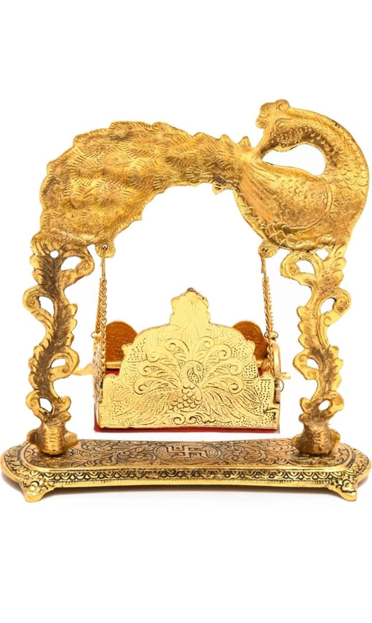 Metal Laddu Gopal Jhula Palna for Laddu Gopal Ji with Peacock Design (for 0 to 3 Number) - Brass Daddy
