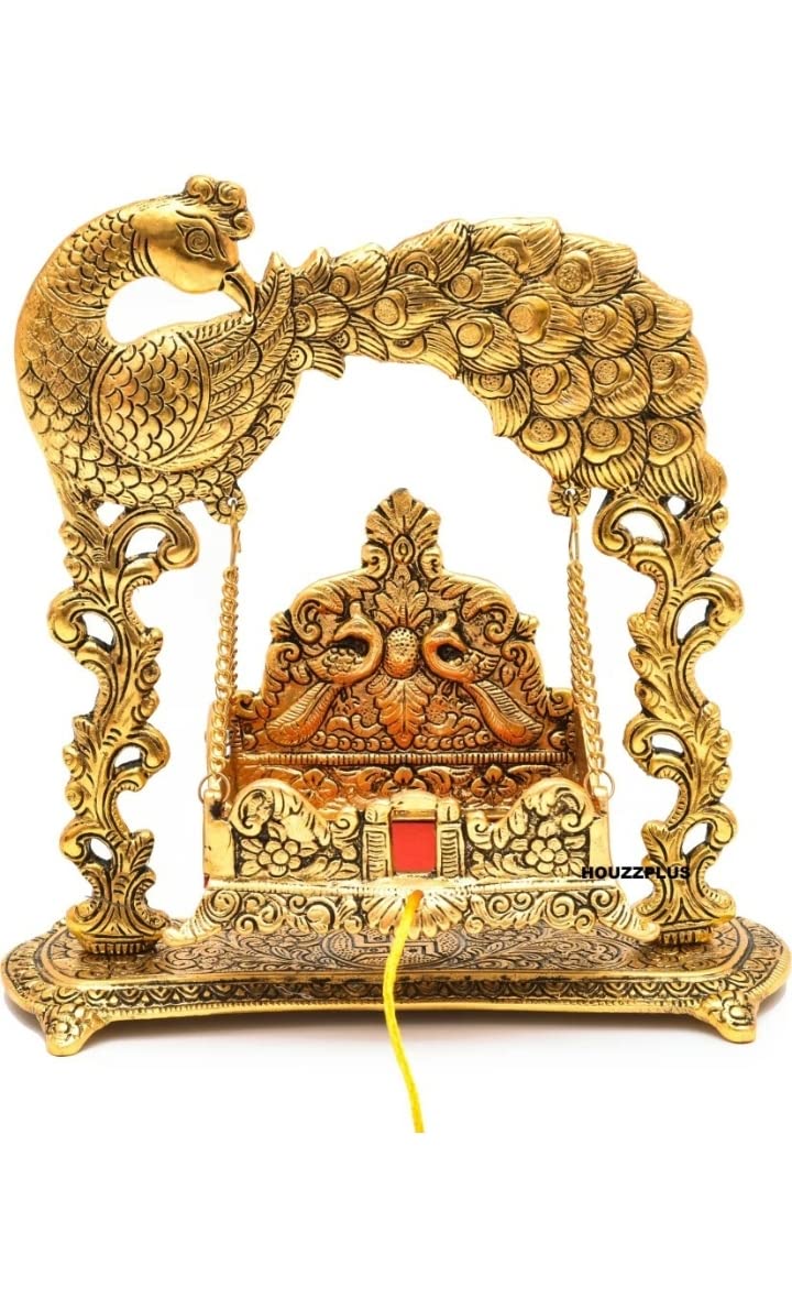 Metal Laddu Gopal Jhula Palna for Laddu Gopal Ji with Peacock Design (for 0 to 3 Number) - Brass Daddy