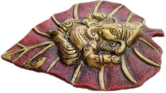 Lord Ganesha on Red Leaf - Brass Daddy