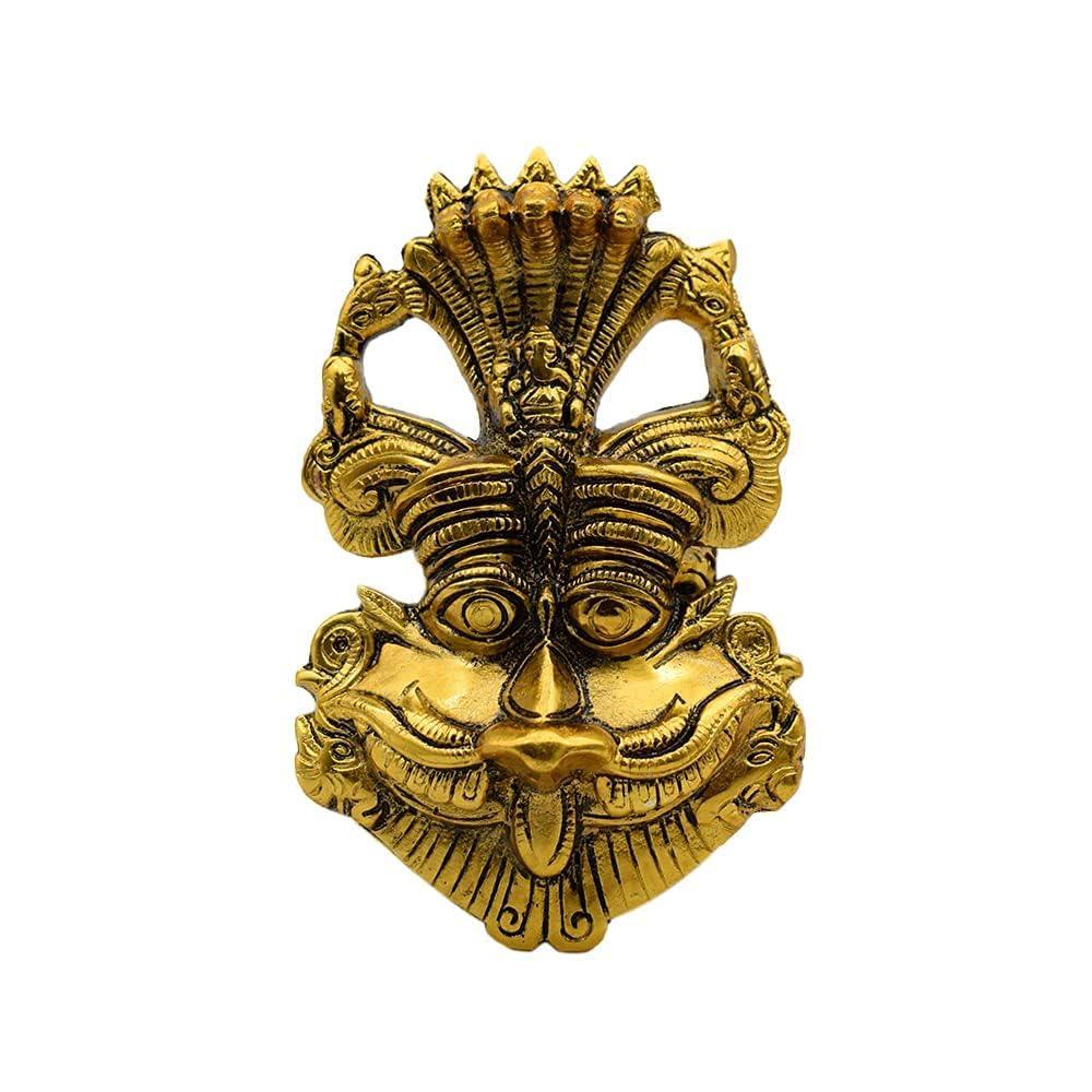 Metal Feng Shui Vastu Showpiece Nazar Battu with Naag Ganesha Suraksha Kawach Mask for Evil Eye Protection for Home, Office Wall & Door Hanging - Brass Daddy