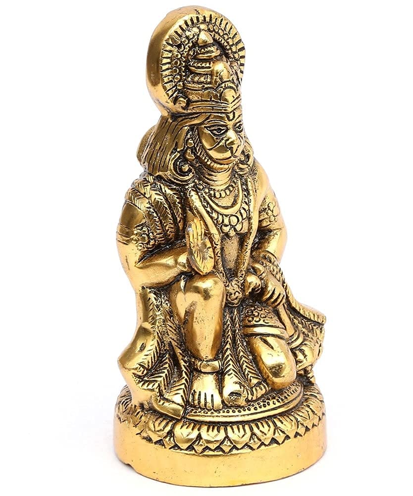 Metal Hanuman ji Murti/Bajrangbali Murti Idol Decorative Showpiece - 16.5 cm (Metal, Gold) - Brass Daddy