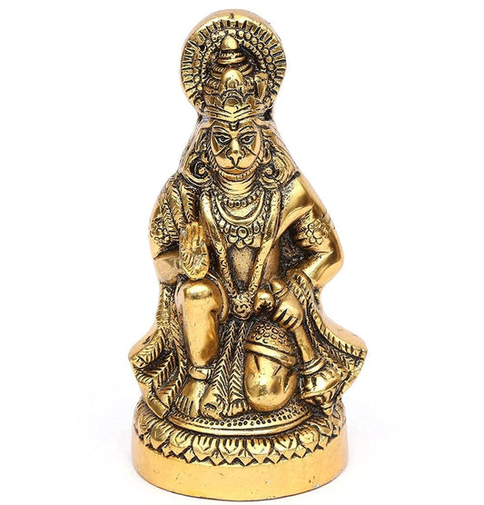 Metal Hanuman ji Murti/Bajrangbali Murti Idol Decorative Showpiece - 16.5 cm (Metal, Gold) - Brass Daddy