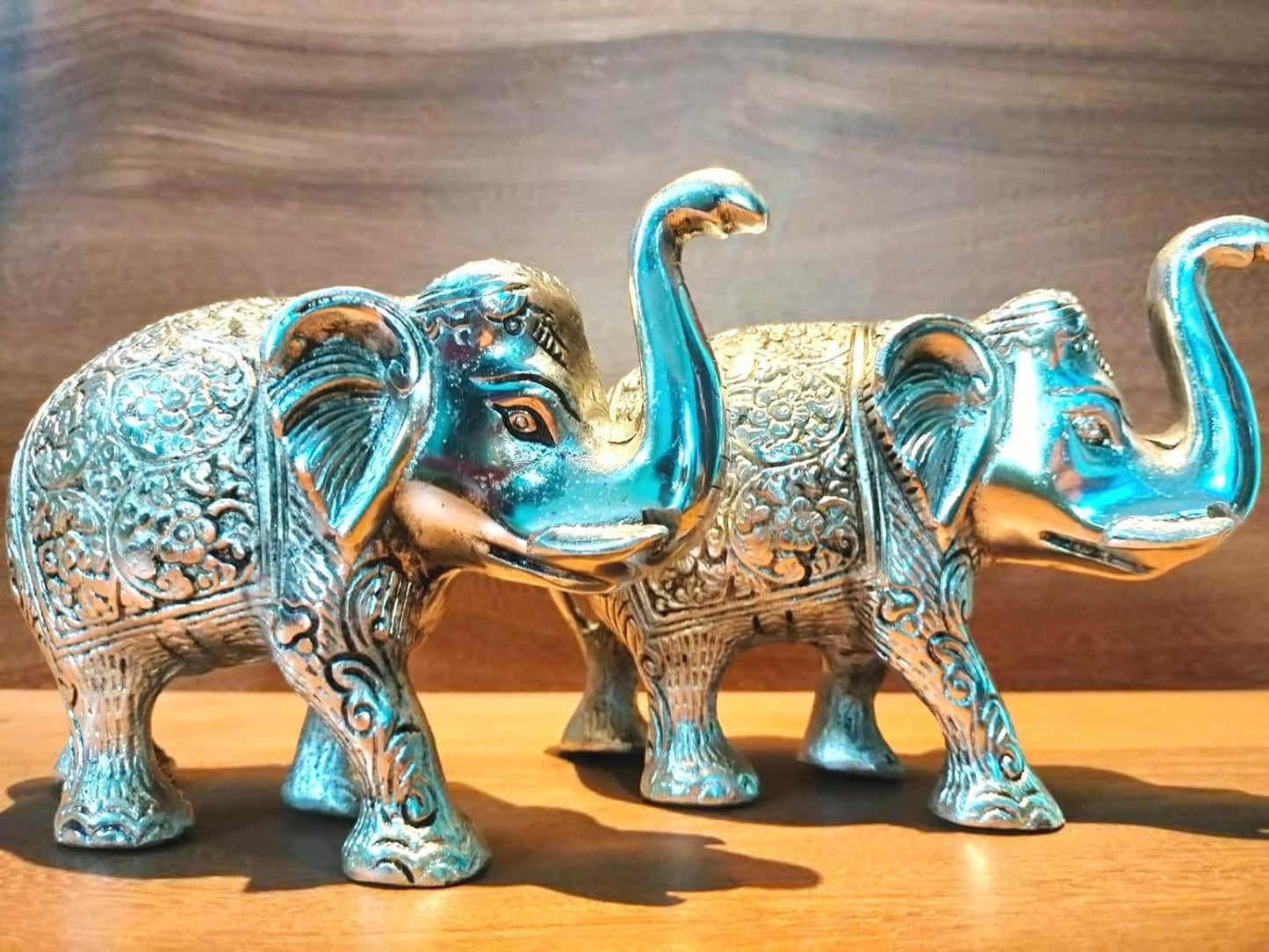 Metal Elephant 5 Inch For Fantasy Showpiece Decoration And Gift Purpose-Set Of 2, Silver - Brass Daddy