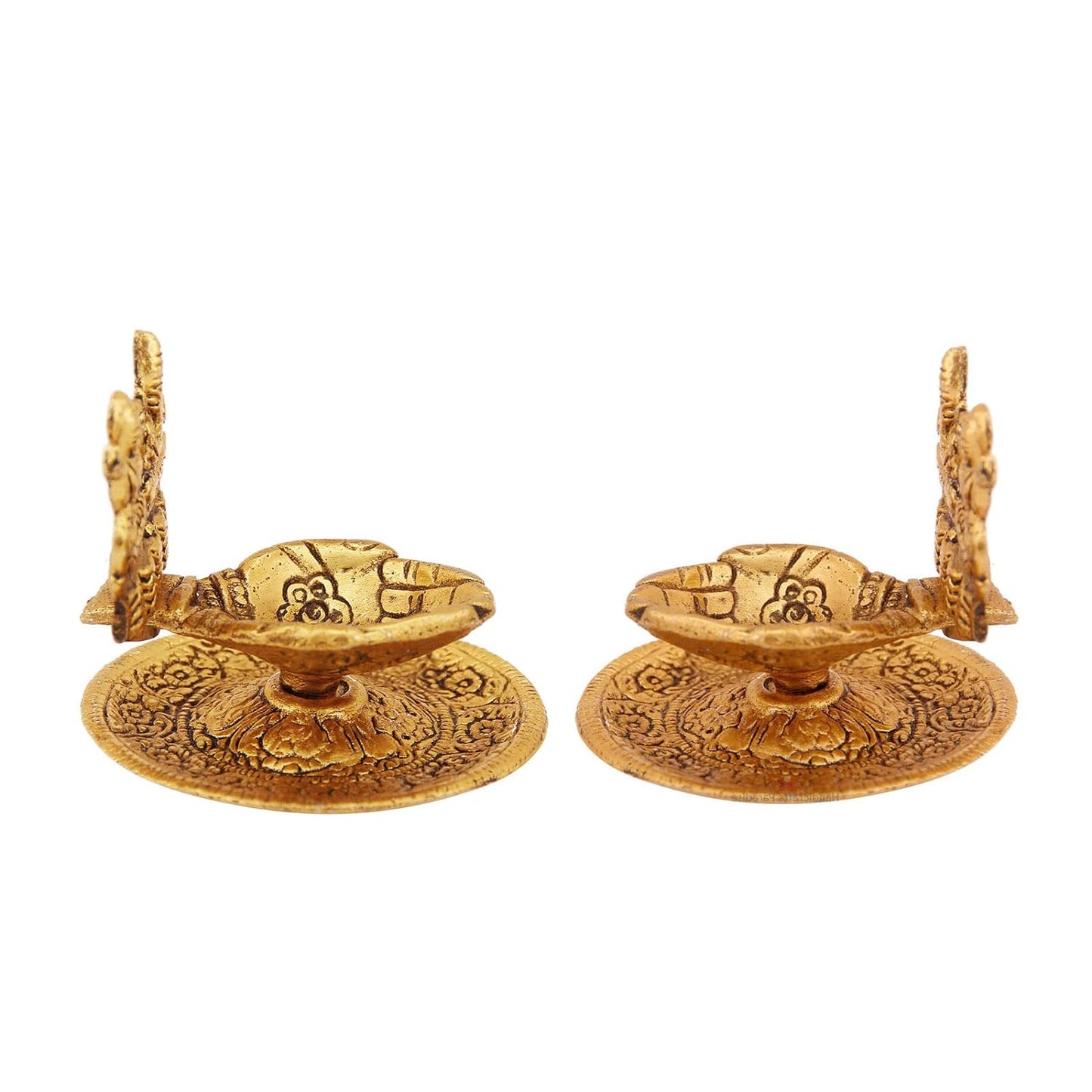 Lakshmi Ganesh Hand Diya Pair in Metal Antique Gold Plated 3 Inch - Brass Daddy
