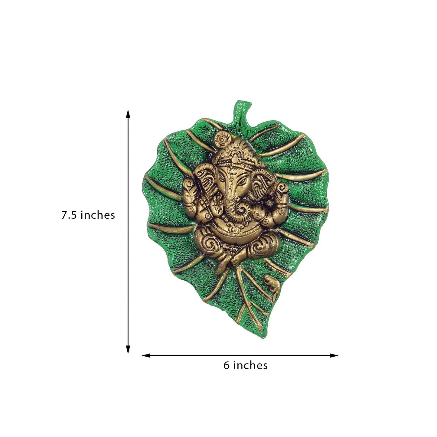 Lord Ganesha on Green Leaf - Brass Daddy