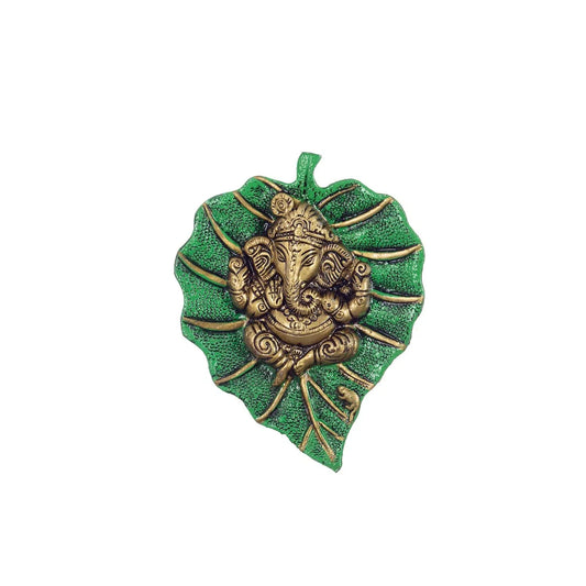 Lord Ganesha on Green Leaf - Brass Daddy