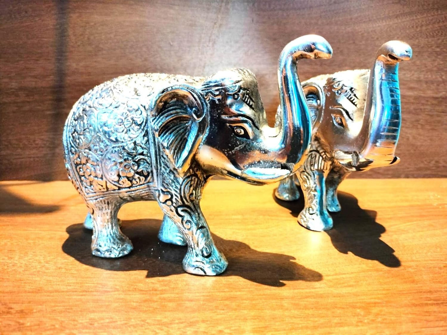 Metal Elephant 5 Inch For Fantasy Showpiece Decoration And Gift Purpose-Set Of 2, Silver - Brass Daddy