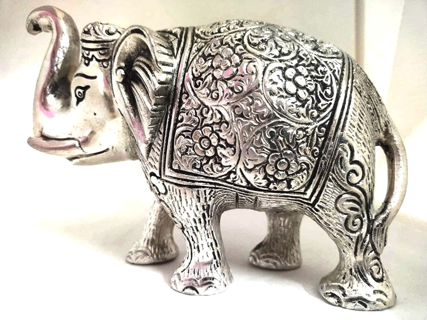 Metal Elephant 5 Inch For Fantasy Showpiece Decoration And Gift Purpose-Set Of 2, Silver - Brass Daddy