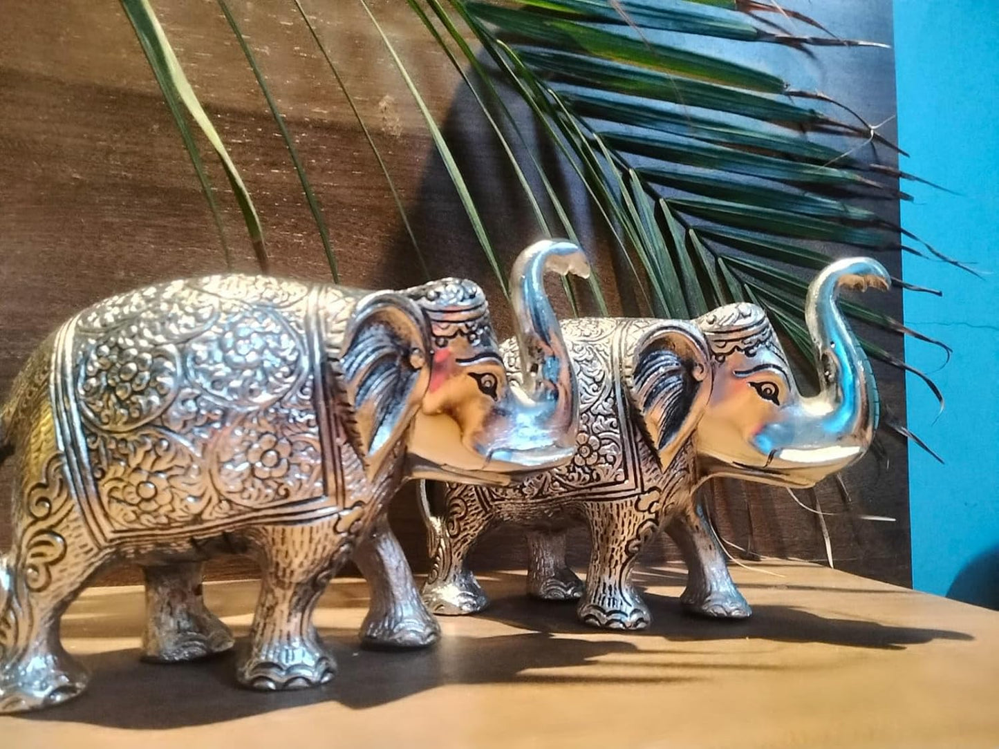 Metal Elephant 5 Inch For Fantasy Showpiece Decoration And Gift Purpose-Set Of 2, Silver - Brass Daddy