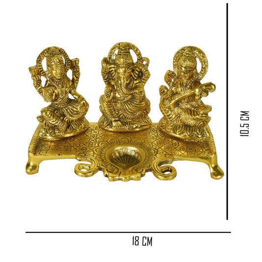 Laxmi Ganesh Saraswati Murti Idol Ganesh Diya – Diwali Home Decoration Items – Laxmi Ganesh for Diwali Showpiece Oil Lamp - Brass Daddy