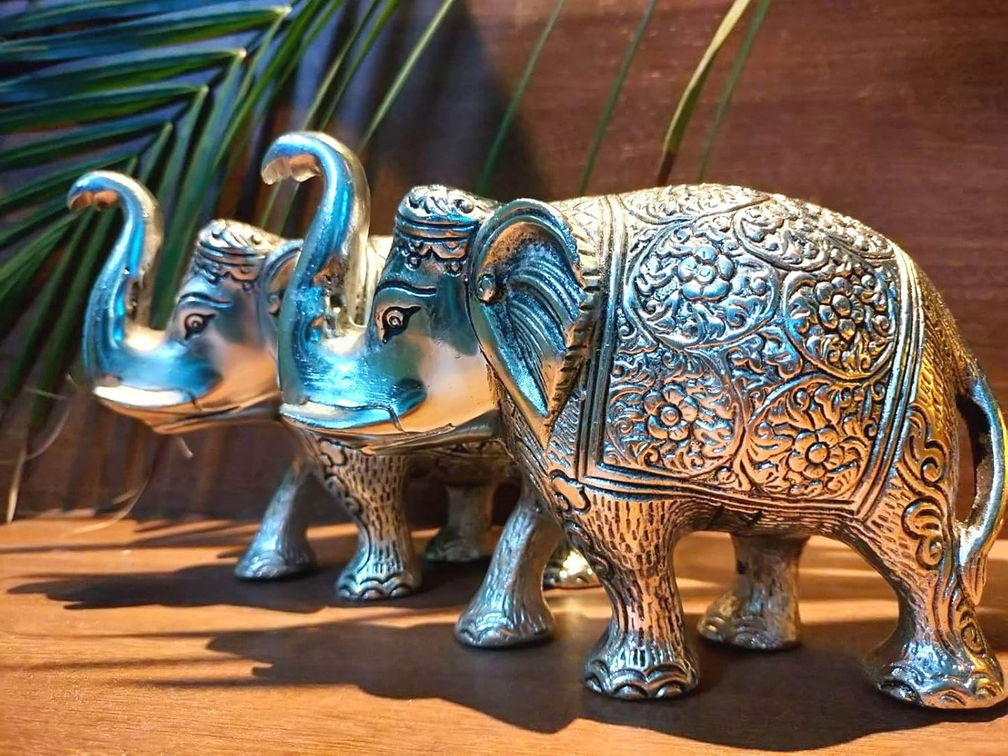 Metal Elephant 5 Inch For Fantasy Showpiece Decoration And Gift Purpose-Set Of 2, Silver - Brass Daddy