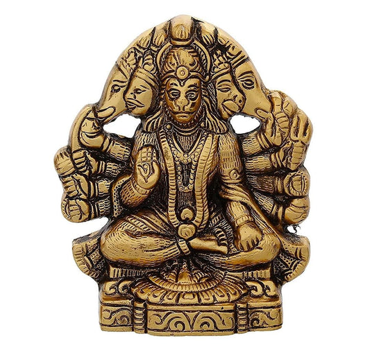 Metal Panchmukhi Hanuman Murti (Gold, 14 CM) - Brass Daddy