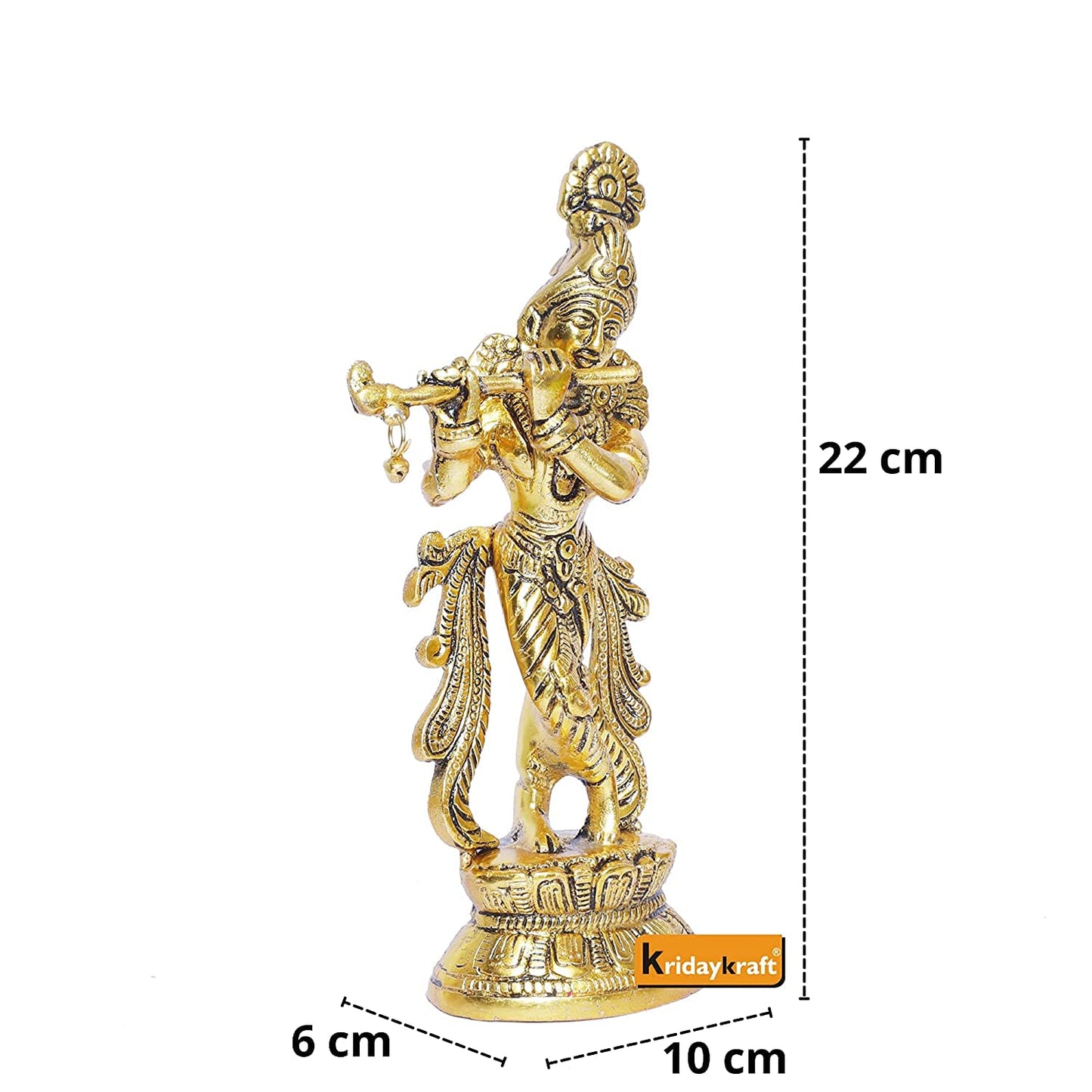 Lord Krishna Idol Statue Gold Plated Playing Flute Decorative Showpiece for Pooja Room & Gift - Brass Daddy