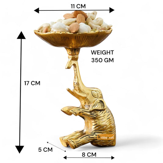 Metal Baby Elephant Trunkup Showpiece Dry Fruit Bowl Showpiece Silver Polish for Your Home,Office Table Decorative,Elephant Showpiece Bowl for Gift,Animal Figurines - Brass Daddy