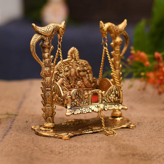 Metal Laddu Gopal Parrot Jhula - Brass Daddy