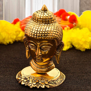 Metal Decorative Golden Lord Buddha Head Idol Sculpture for Home Decoration Items Diwali Gifts Festive Showpiece Home Office Gifts - Brass Daddy