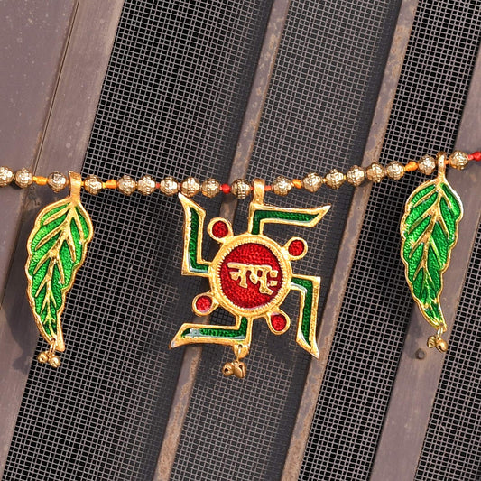 Swastik Shubh Labh Metal Toran for Diwali/Toran for Door/toran for Pooja Room Mandir/Main Door Room/Diwali Decoration Items for Home (Size 38 x 3.5 Inch) - Brass Daddy