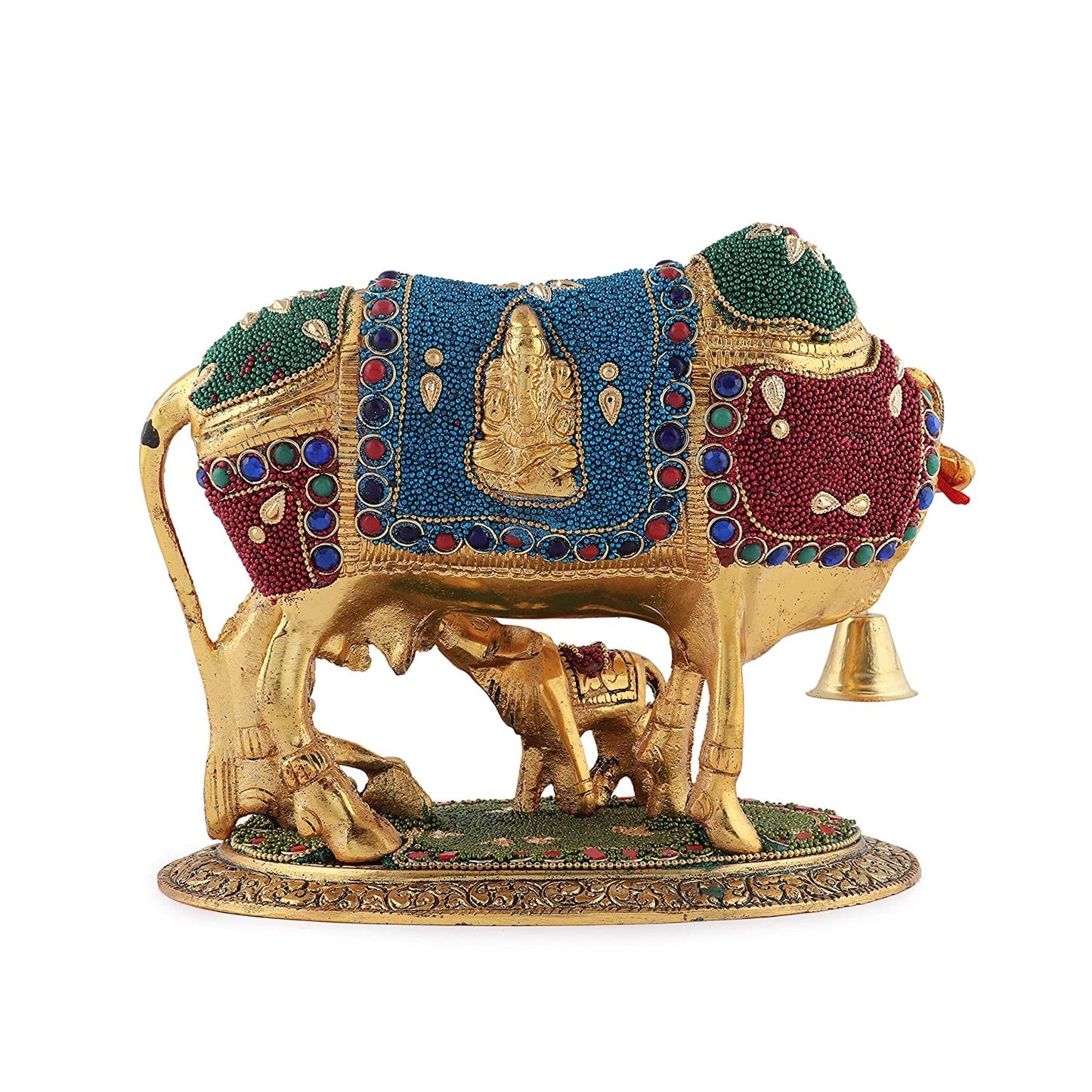 Handcrafted Metal Kamdhenu Cow with Calf - Stone | BrassDaddy - Brass Daddy