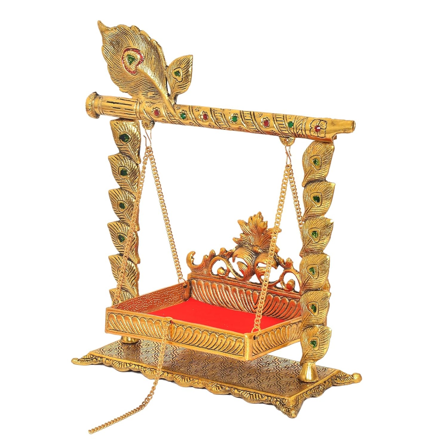 Metal Swing Laddu Gopal Jhula,Krishna Janmashtami Palana,Decorative Laddu Gopal for Home Temple Pooja Mandir,Showpiece (Height: 13.5 Inch) - Brass Daddy