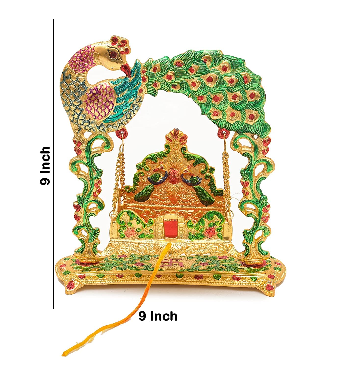 Laddu Gopal Jhula Palna for Laddu Gopal Ji with Peacock Design Decorative Showpiece (for 0 to 3 Number) - Brass Daddy