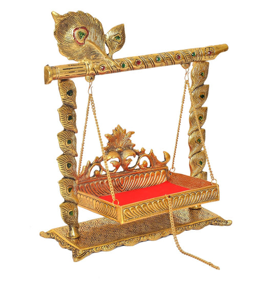 Metal Swing Laddu Gopal Jhula,Krishna Janmashtami Palana,Decorative Laddu Gopal for Home Temple Pooja Mandir,Showpiece (Height: 13.5 Inch) - Brass Daddy