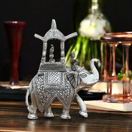 Handcrafted Metal Elepant Kondapalli maharaj Ambari Rajasthani Rajwadi Elephant Showpiece Statue, 24 cm Height, 900 Gm Weight, Intricate Carvings - Brass Daddy