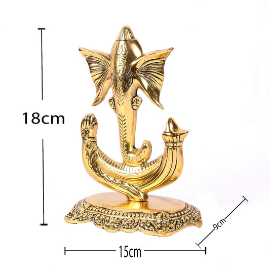 Ganesh Idol on Leaf - Metal Hand Craved for Home Decorative Gift Puja Gifts Corporate (U Shaped Ganesh) - Brass Daddy