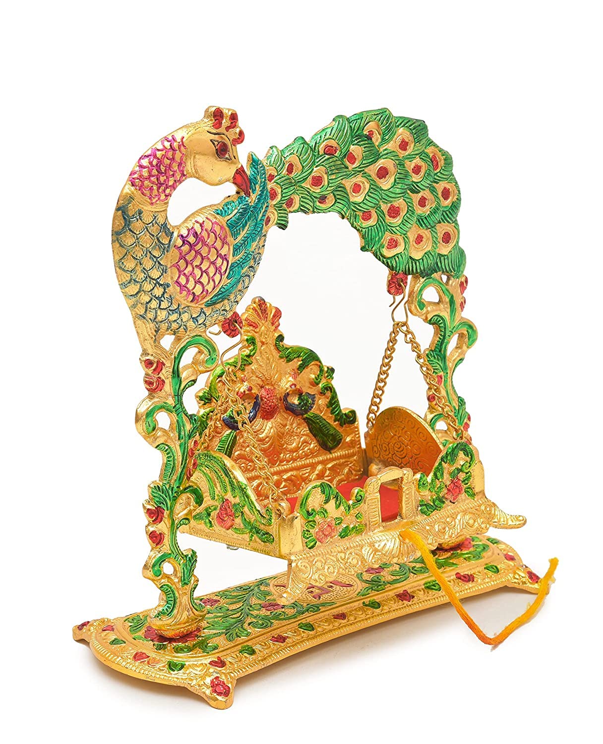 Laddu Gopal Jhula Palna for Laddu Gopal Ji with Peacock Design Decorative Showpiece (for 0 to 3 Number) - Brass Daddy