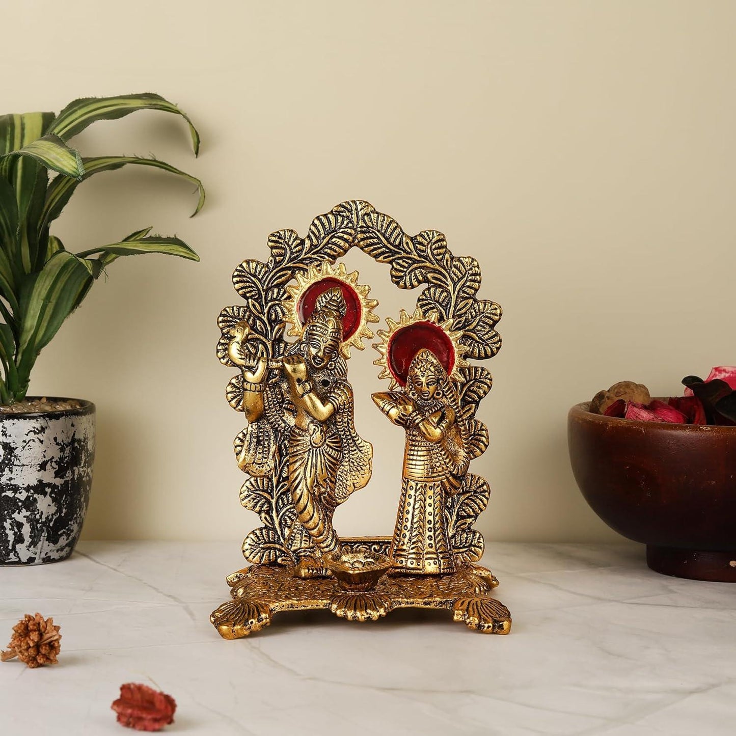 Radha Krishna Standing Playing Flute Metal Statue - Brass Daddy