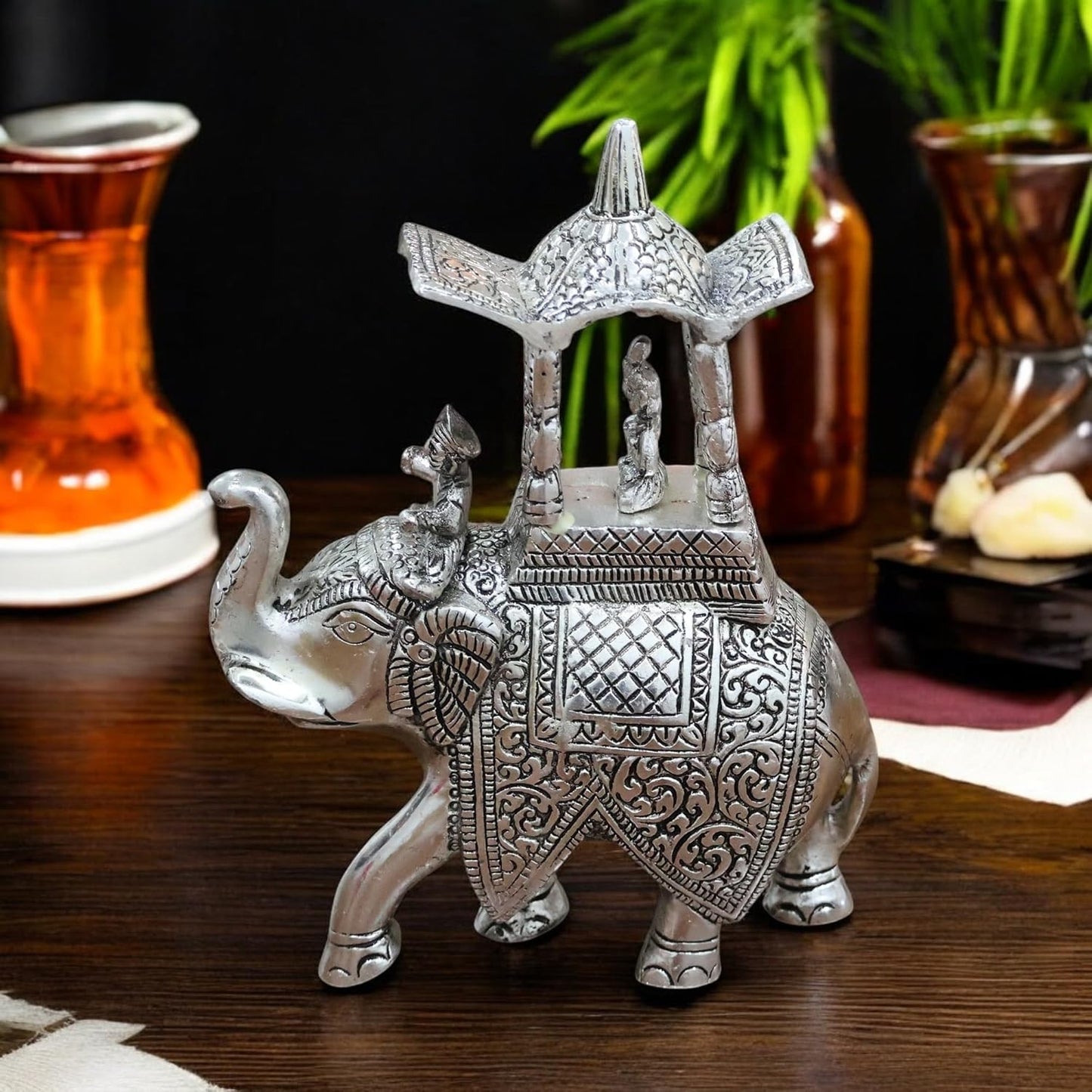 Handcrafted Metal Elepant Kondapalli maharaj Ambari Rajasthani Rajwadi Elephant Showpiece Statue, 24 cm Height, 900 Gm Weight, Intricate Carvings - Brass Daddy