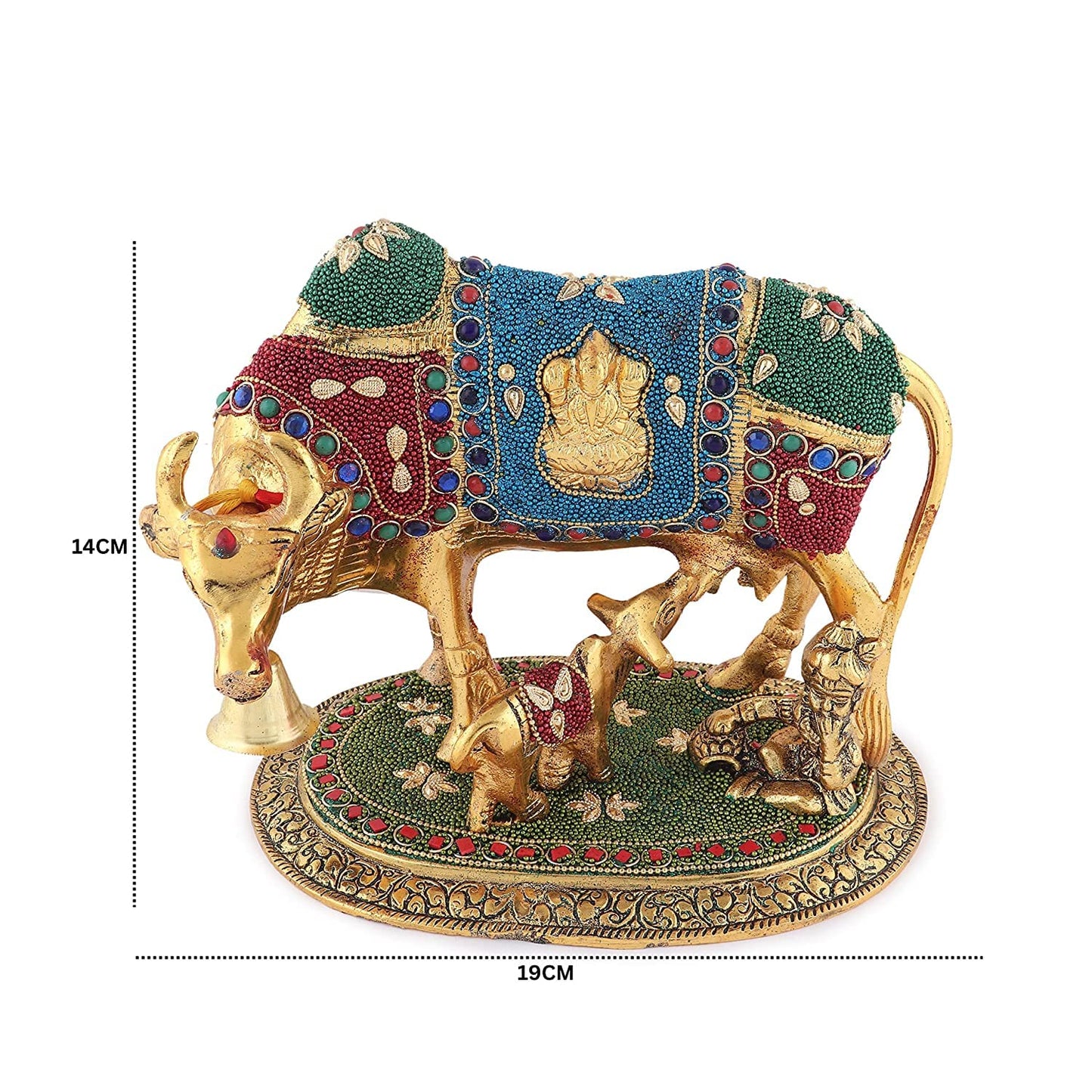 Handcrafted Metal Kamdhenu Cow with Calf - Stone | BrassDaddy - Brass Daddy