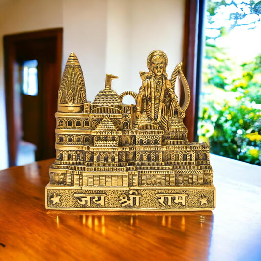 Metal Shree Ram Mandir Architectural Model Prabu Shri Ram Janam Bhumi Ayodhya Showpiece for Home Decor, Office | Metal Showpiece - Brass Daddy