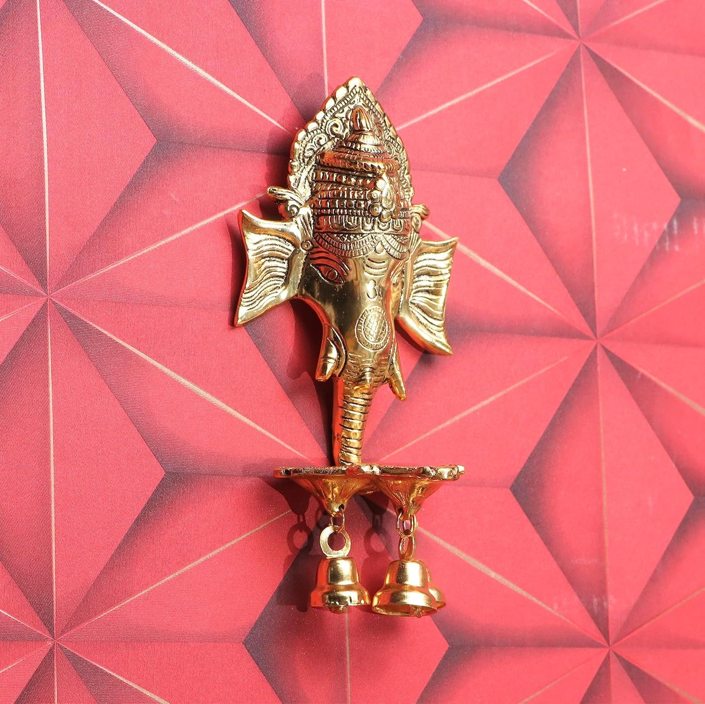 Ganesh Ji Wall Hanging with Three Diya's and Bells - Brass Daddy