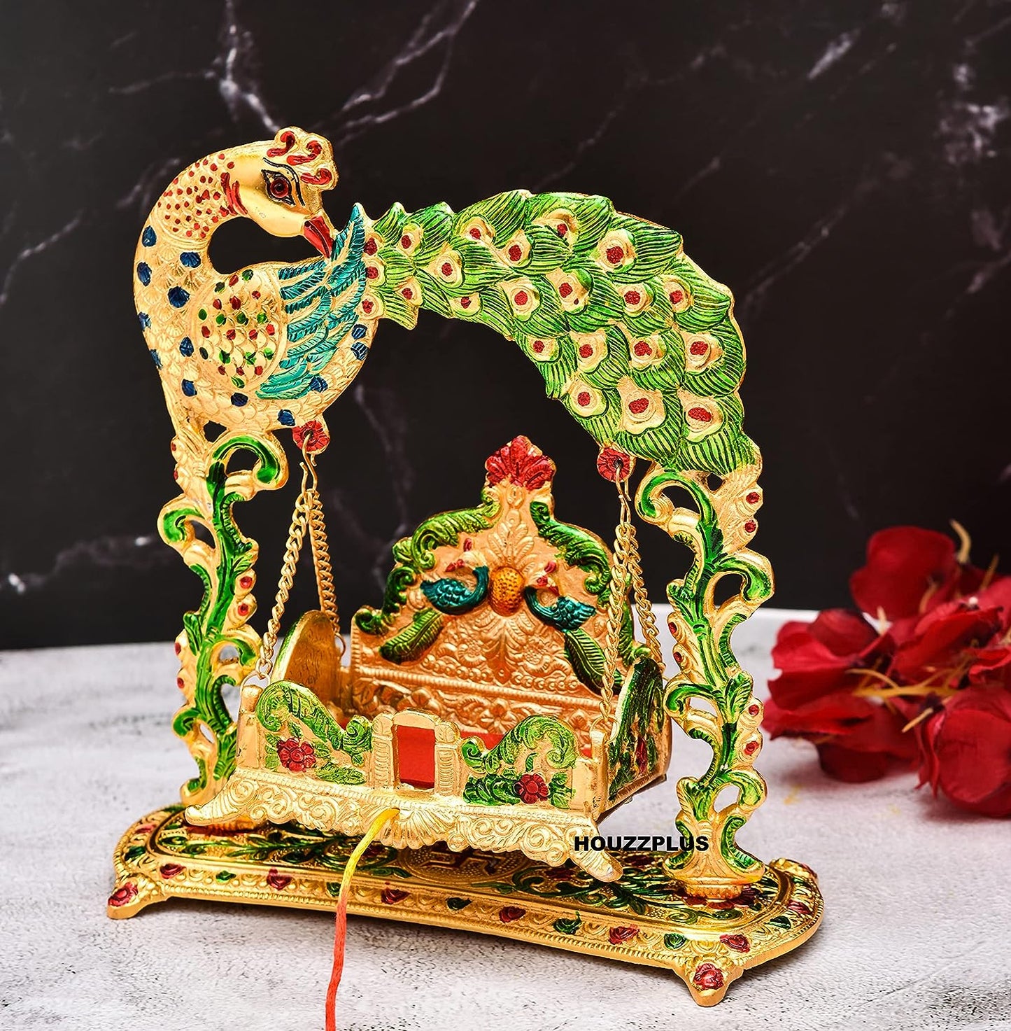 Laddu Gopal Jhula Palna for Laddu Gopal Ji with Peacock Design Decorative Showpiece (for 0 to 3 Number) - Brass Daddy