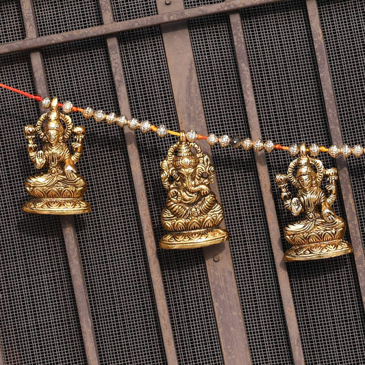 Metal Door Hanging Toran Bandarwal for Home Decoration/Lakshmi Ganesha Toran Mandir Temple (35 x 3.5 inch, Gold) - Brass Daddy