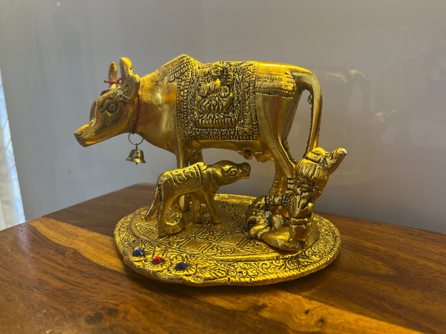 Handcrafted Metal Kamdhenu Cow with Calf Small - Gold | BrassDaddy - Brass Daddy