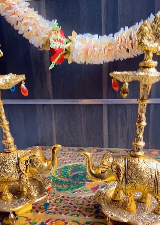 Elephant with Diya stand - Brass Daddy