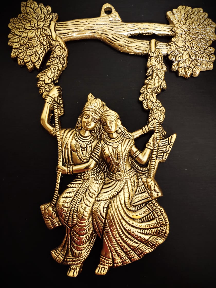 Metal Krishna Radha statue wall hanging wall decor showpiece - Brass Daddy