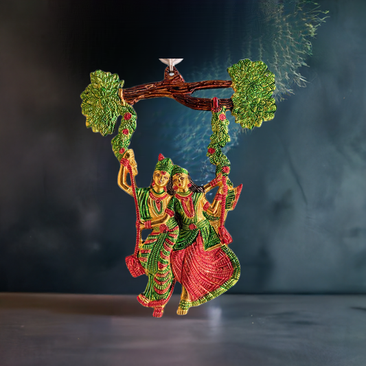 Metal Multicolour Krishna Radha statue wall hanging wall decor showpiece - Brass Daddy