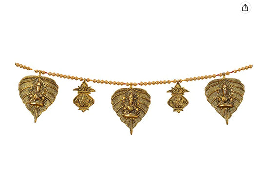 Leaf Handmade Premium Antique Metal Ganesha Bandarwal Toran for Door & Wall Hanging - Brass Daddy