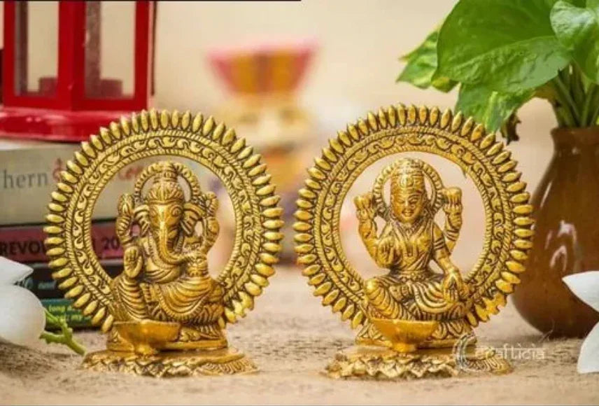 Lord Ganesh Lakshmi Statue with Diya - Brass Daddy