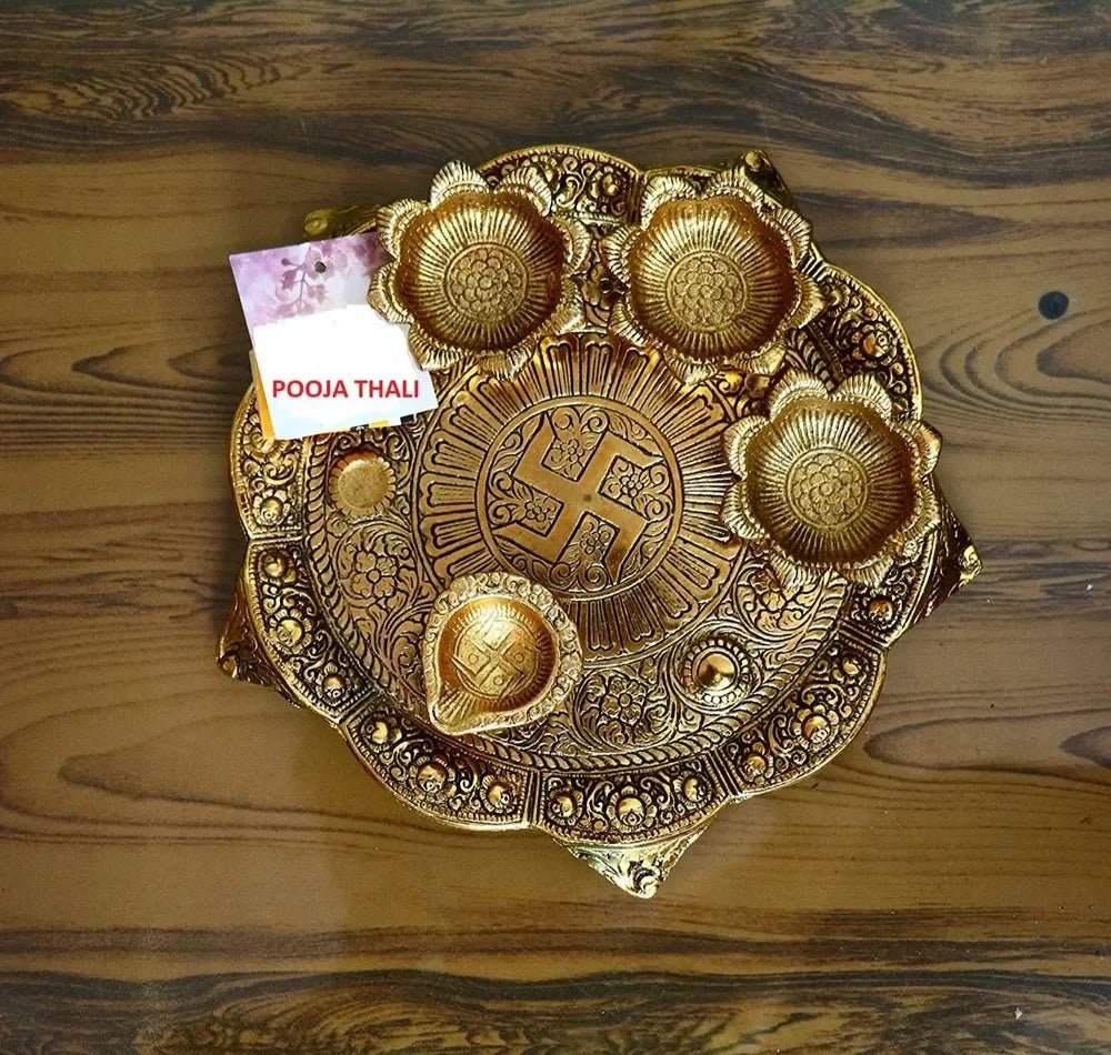 Metal Pooja Thali with Diya for Home and Office | Diwali - Brass Daddy