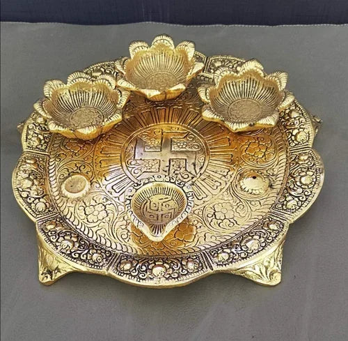 Metal Pooja Thali with Diya for Home and Office | Diwali - Brass Daddy