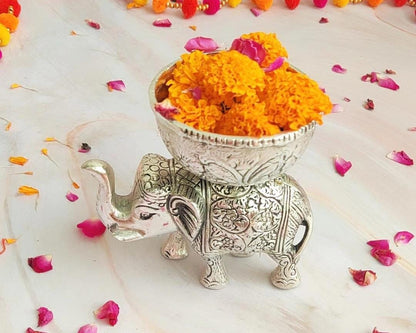 Metal Elephant top dry fruit bowl silver - Brass Daddy