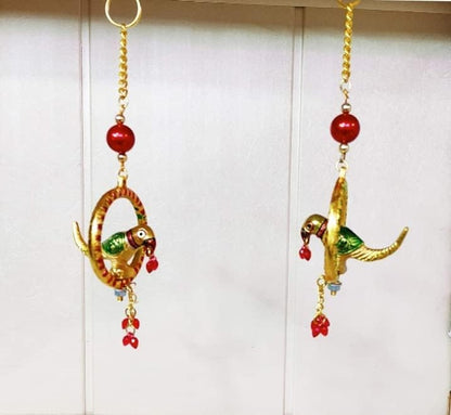 Metal Handmade Door Hanging Multicolour Parrot Showpiece Decorative Showpiece -Pack of 2 - Brass Daddy